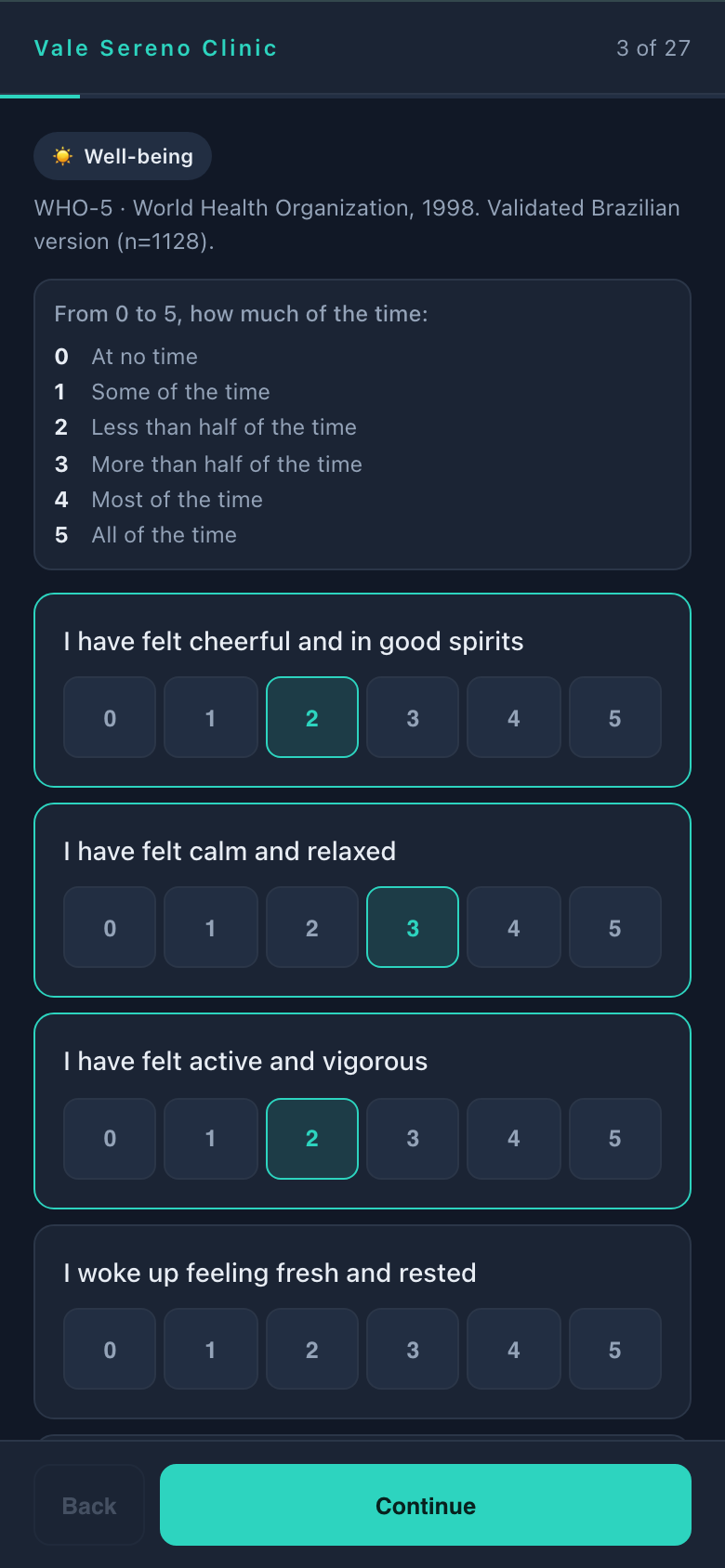 Questionnaire on the patient's phone, with fictitious data.